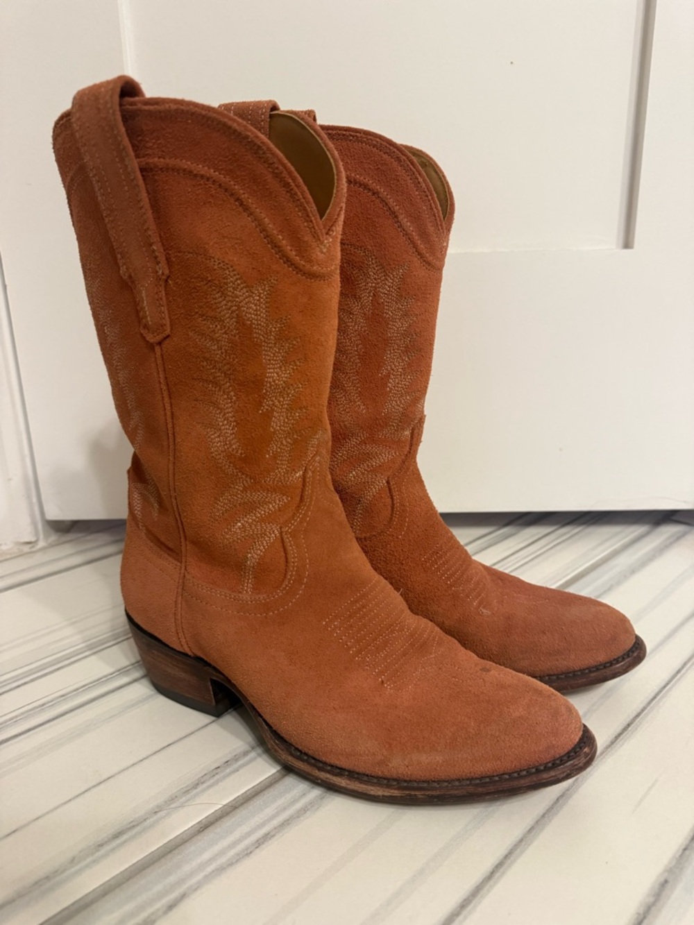 Tecovas Burnt Orange Suede Heeled Women’s Cowboy Boots - size 7.5